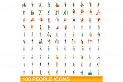 100 people icons set, cartoon style Product Image 1