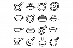 Wok frying pan icons set, outline style Product Image 1