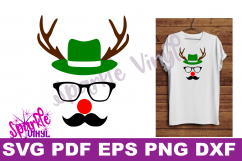 Svg Christmas Reindeer face ladies shirt tshirt outfit with hat glasses mustache red nose antlers svg files for cricut silhouette printable Product Image 2