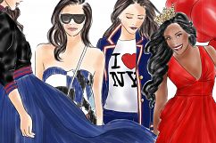 Fashion illustration clipart - Girls in Blue and Red Product Image 3