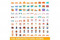 100 architecture icons set, cartoon style Product Image 1