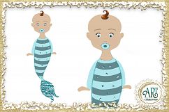 Little Baby Mermaids Clipart design in Turquoise - Sweet Set of 9 PNG files  Product Image 6