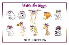 Boho Animal Clipart-Watercolor Clipart-Animal Clipart-Cute-Cartoon-Forest Animals-Watercolor Animal-flowerchild Product Image 3