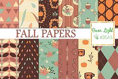 Fall Digital Papers, Pumpkins Backgrounds, Fall Floral Papers Product Image 1