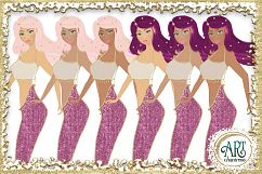 Mermaids Clipart design in Pink and Purple gold glitter - Huge Set of : PNG files Product Image 7