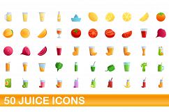 50 juice icons set, cartoon style Product Image 1