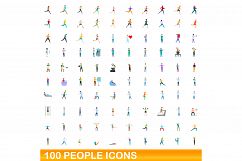 100 people icons set, cartoon style Product Image 1