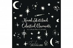 Hand Sketched Celestial Clipart - 31 Stars and Moons Vector Product Image 1