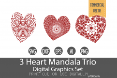 Heart SVG Set - 3 Heart Mandala Trio Product Image 1