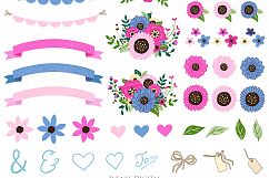 Pink and Navy Mason Jar Wedding Clipart Product Image 2