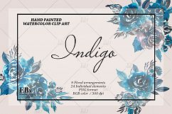 Watercolor Flowers Indigo Clipart Product Image 2