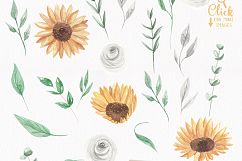 Watercolor Flowers Sunflower Florals Patterns Bouquets Frames Clipart  Product Image 6