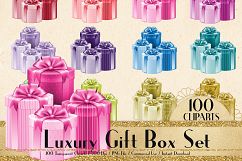 100 Luxury Gift Box Set Clip Arts, Valentine Love Wedding Product Image 1