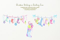 Hand painted watercolor Christmas Stockings on washing Line Product Image 5