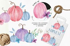 Watercolor Pretty Pumpkin Clipart Bouquets Harvest Autumn Fall Pink Purple  Product Image 3