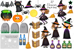 Halloween clipart, Halloween graphics &amp; Illustrations, Witch Product Image 2