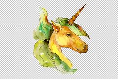 Cute colorful unicorn horses PNG watercolor set Product Image 2