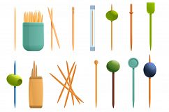 Toothpick icons set, cartoon style Product Image 1