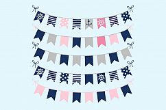Cute nautical bunting clipart, Girl birthday party banner Product Image 2