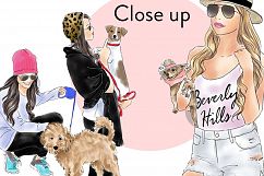 Girls with dogs watercolour illustrated clipart Product Image 3