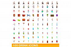 100 drink icons set, cartoon style Product Image 1