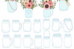 Hot Pink Mason Jar Floral Wedding Clipart Product Image 3