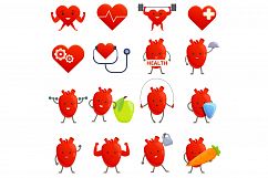 Healthy heart icons set, cartoon style Product Image 1