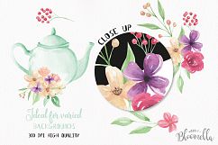 Teapots Floral Clipart Elements Flowers Wonderland  Product Image 2