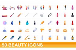 50 beauty icons set, cartoon style Product Image 1