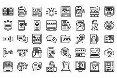 Password protection icons set, outline style Product Image 1