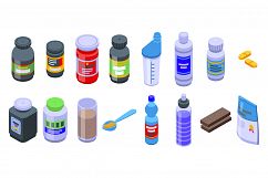 Sports nutrition icons set, isometric style Product Image 1