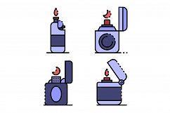 Cigarette lighter icons set vector flat Product Image 1