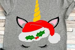 Christmas Unicorn SVG - Santa hat eyelashes Design cut file Product Image 2