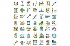 Pets hotel icons set line color vector Product Image 1