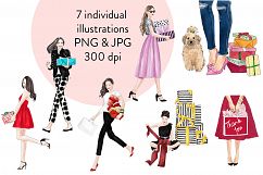 Girls with gifts fashion clipart Product Image 3