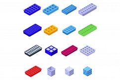 Ice cube trays icons set, isometric style Product Image 1