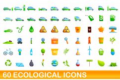 60 ecological icons set, cartoon style Product Image 1