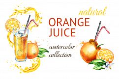 Natural Orange juice. Watercolor Product Image 1