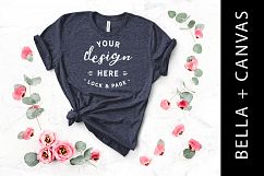 Floral Bella Canvas 3001 T-Shirt Mockup Heather Navy Product Image 1