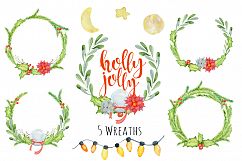 Christmas floral watercolor clipart Holly Jolly Product Image 3