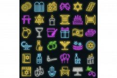 Hanukkah icon set vector neon Product Image 1