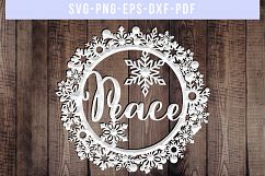 Peace SVG Cut File, Winter Wreath Papercut, PNG, PDF, DXF Product Image 3