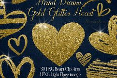 30 Gold Glitter Hand Drawn Heart Clip Arts Wedding Valentine Product Image 1