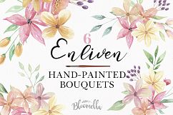 Watercolor Enliven Clipart Bouquets Flowers Purple Pink Product Image 1