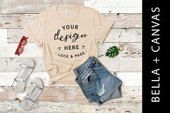Tan Bella Canvas 3001 T Shirt Mockup Feminine Flat Lay Product Image 1