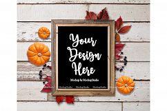 Fall Thanksgiving Sign Mockup, Farm Wood Sign Frame Mock Up Product Image 1