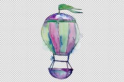 Watercolor blue hot air balloon PNG set Product Image 5