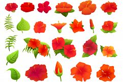 Hibiscus icons set, cartoon style Product Image 1