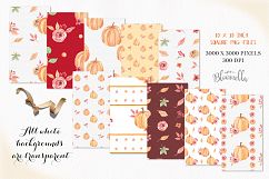 Pumpkin Seamless Harvest Patterns Digital Papers Autumn Fall Floral  Product Image 3