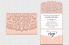 Tri Fold Lace pocket envelope Wedding Invitation laser cut Product Image 1